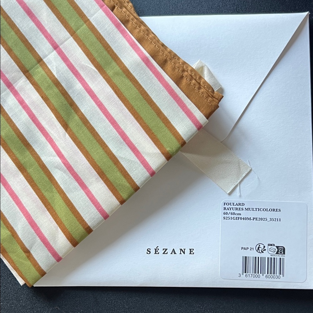 Sézane 🇫🇷 Foulard rayures multicolores: Multicolored striped scarf Bandana NEW
